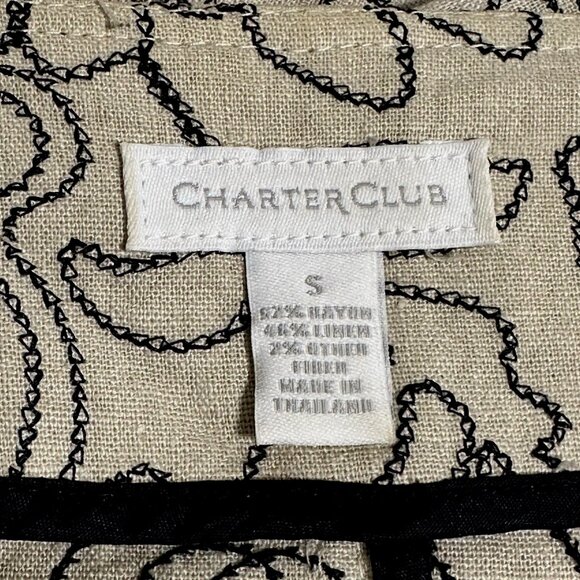 Charter Club Boho Floral Peplum Jacket Sz S Cream Black Linen Blend Quiet Luxury - Picture 5 of 6
